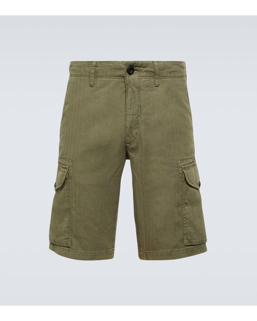Incotex Green Cotton And Linen Cargo Shorts for men