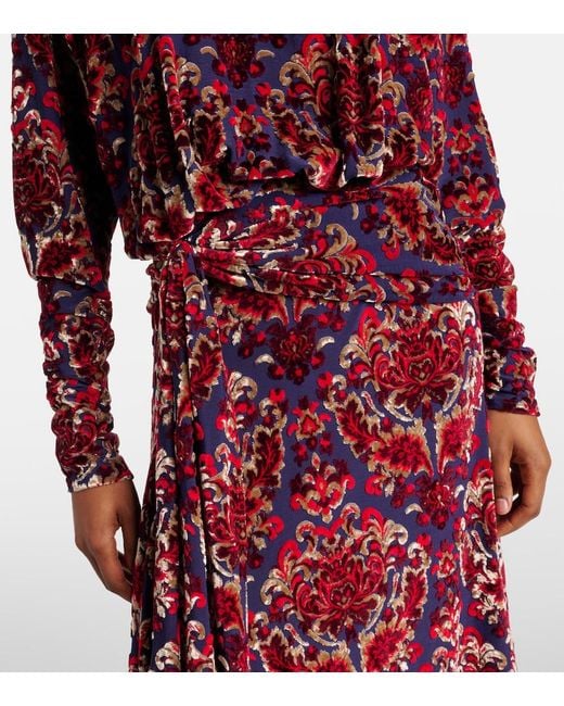 Rabanne Red Draped Jacquard Maxi Dress