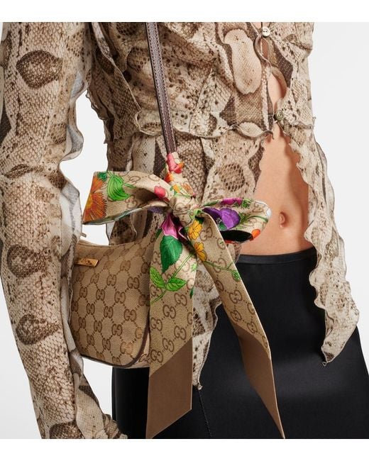 Gucci Green Gg Flora Silk Twill Scarf