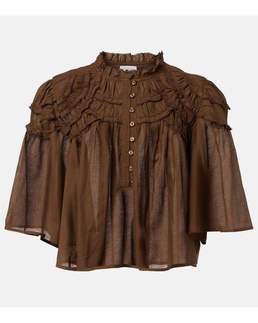 Isabel Marant Brown Ruffled Cotton-Blend Top