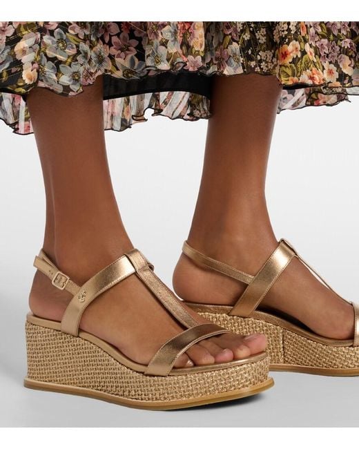 Jimmy Choo Brown Theia Metallic Leather Wedge Sandals
