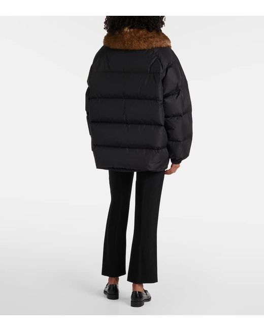 Prada Black Faux Fur-Trimmed Down Jacket