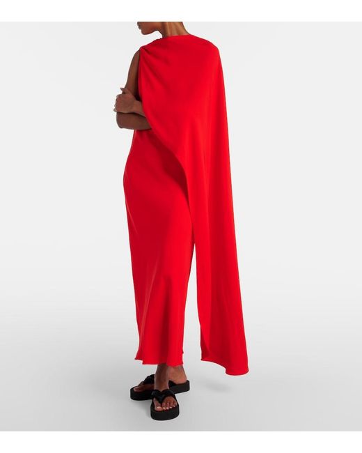 Balenciaga Red Open-Back Caped Silk And Wool Crepe Gown