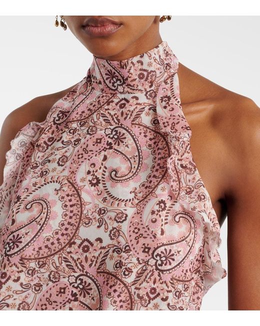 Bananhot Pink Malena Paisley Ruffled Asymmetric Maxi Dress