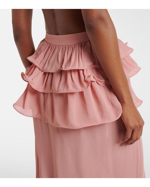 Adriana Degreas Pink Ruffled Maxi Skirt