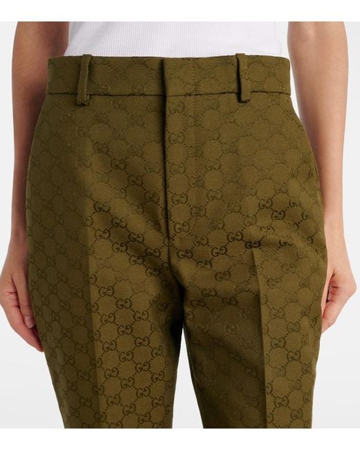 Pantalones Bootcut De Lona Gg En Mezcla De Algodon Gucci de color Green