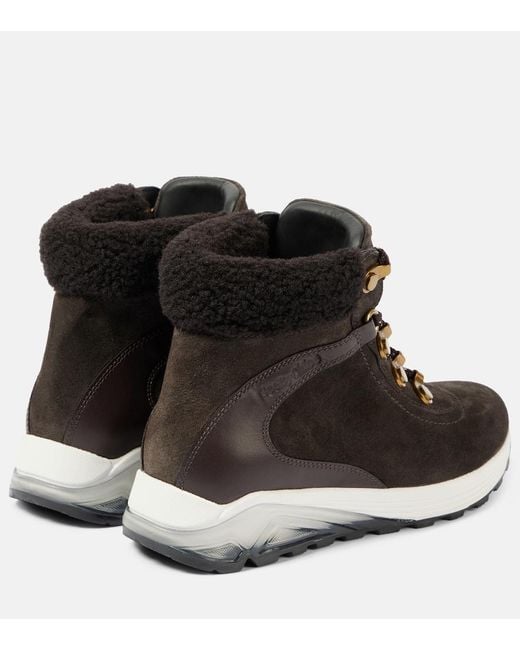 See By Chloé Black Brett Shearling-Trimmed Suede Hiking Boots