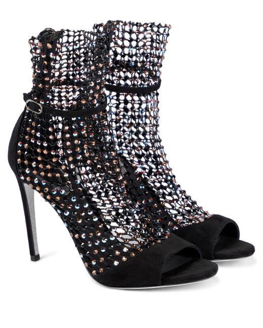 Rene Caovilla Galaxia Embellished Suede Sandals in Black - Lyst