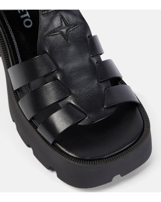 NODALETO Black Bulla Emma Leather Platform Sandals
