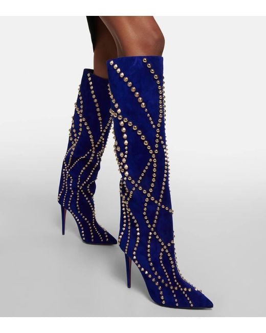 Christian Louboutin Blue Astrilarge Botta 100 Suede Heeled Boots