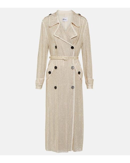 Self-Portrait Natural Crystal-Embellished Trench Coat
