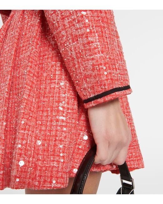 Self-Portrait Red Cropped Sequined Boucle Jacket