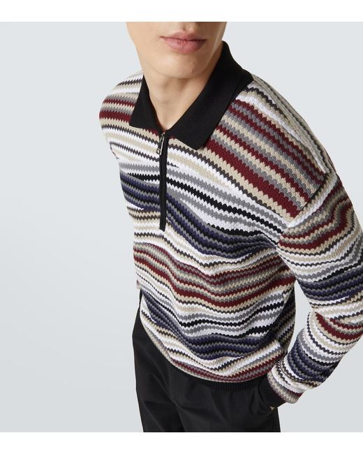 Missoni Blue Zigzag Cotton Polo Sweater for men