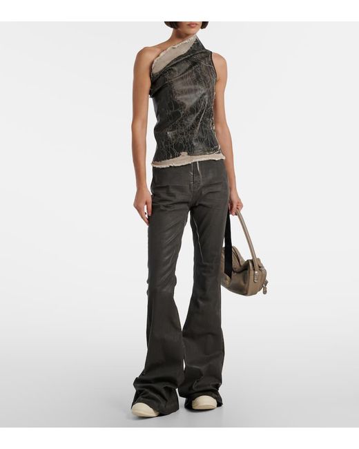 Rick Owens Gray Athena Printed One-Shoulder Denim Top