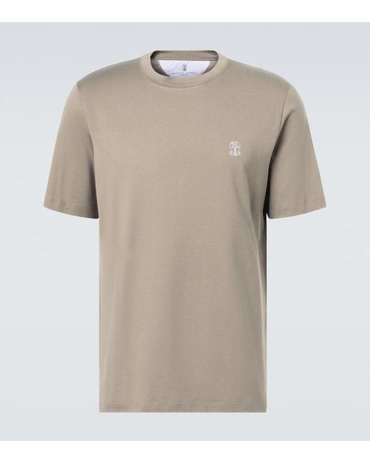 Camiseta De Jersey De Algodon Con Logo Brunello Cucinelli de hombre de color Natural