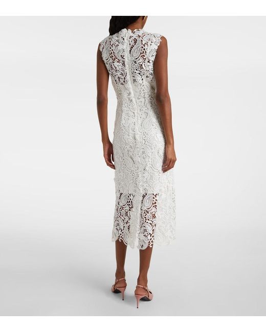Monique Lhuillier White Lace Midi Dress