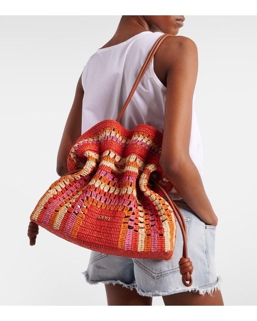 Loewe Red Paula's Ibiza Flamenco Medium Raffia Clutch