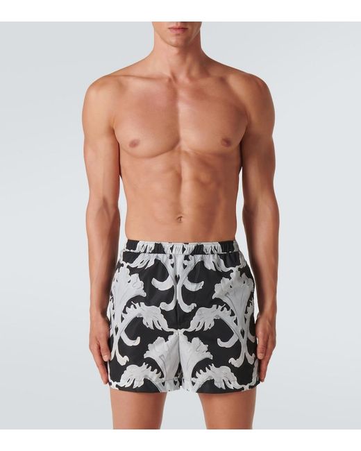 Valentino Black Printed Swim Trunks for men