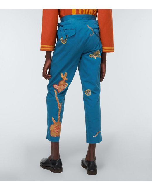 Bode Blue Bell Flower Cotton Pants for men