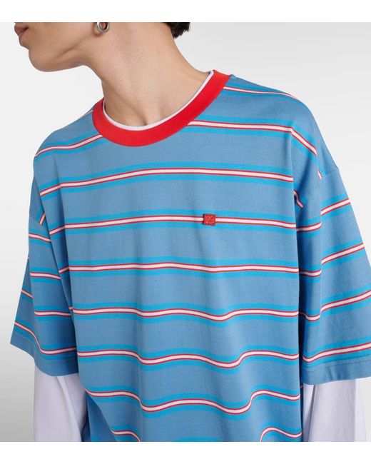 T-shirt Eeve in jersey di cotone a righe di Acne in Blue