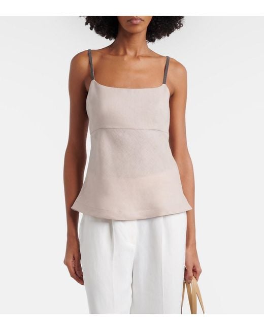 Brunello Cucinelli Natural Monili Linen Top