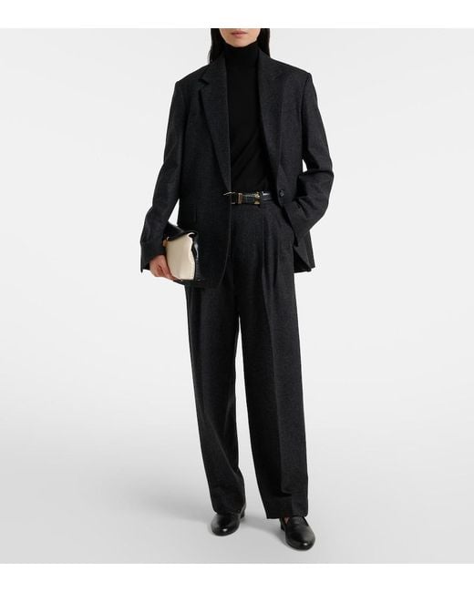 Totême Black Wool-Blend Flannel Straight Pants