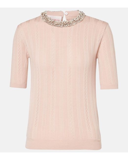 Valentino Pink Verzierter Pullover Aus Schurwolle