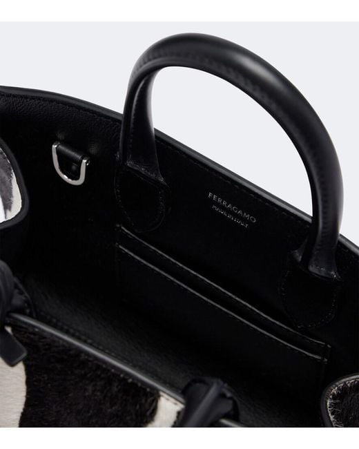 Ferragamo Black Hug Small Zebra Print Shoulder Bag