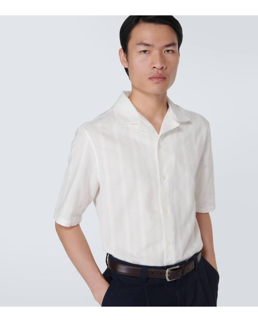 Chemise Panama rayee en coton Brunello Cucinelli pour homme en coloris White
