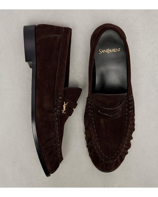Saint Laurent Black Le Loafer Cassandre Suede Penny Loafers