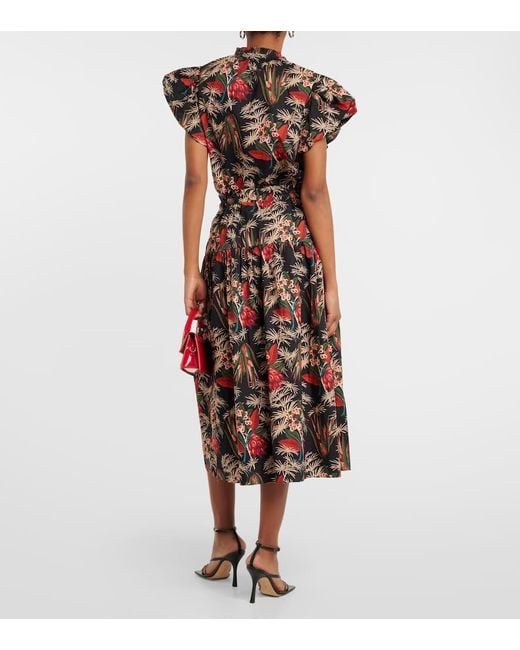 Ulla Johnson Red Fernanda Cotton Poplin Midi Skirt