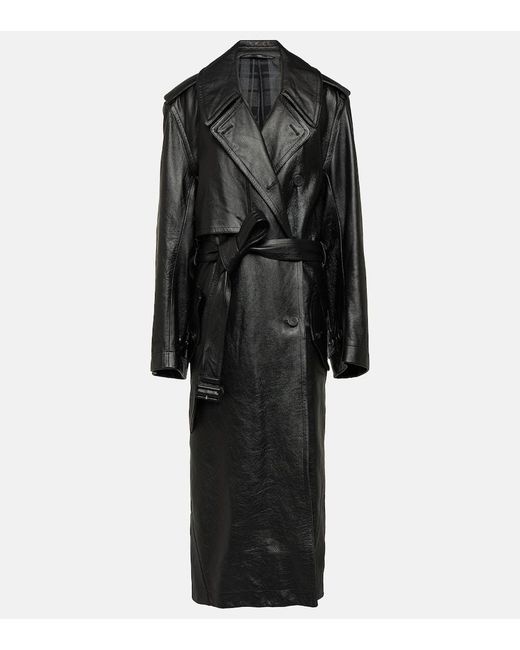 Balenciaga Cocoon Leather Trench Coat in Black | Lyst