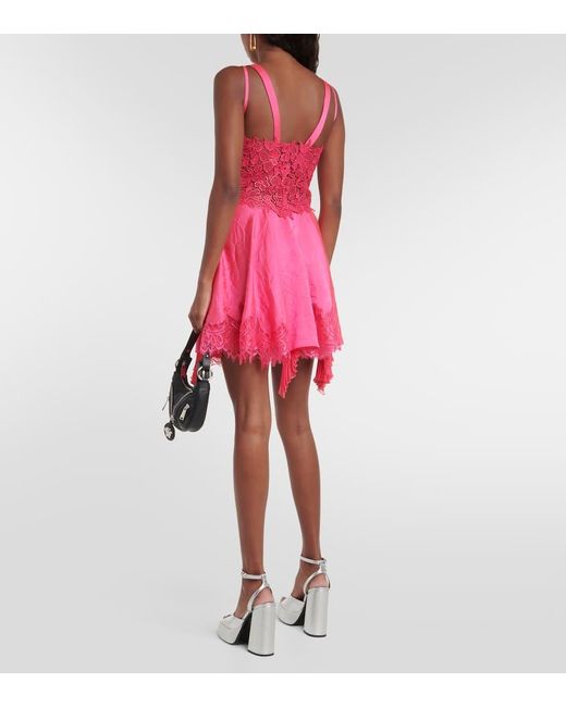 Versace Pink Lace-trimmed Satin Minidress