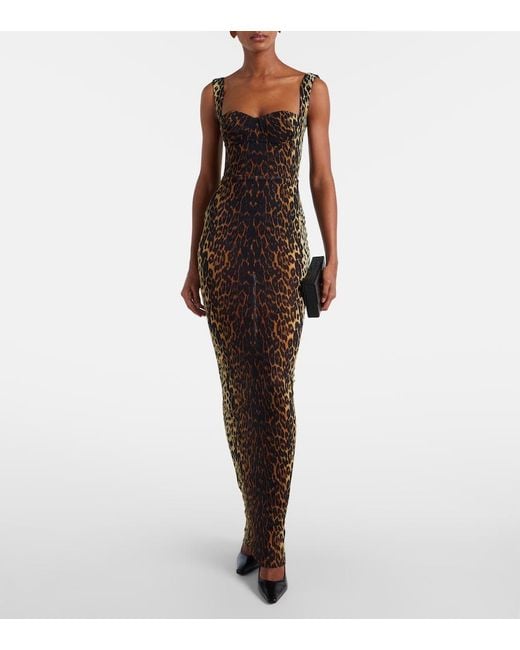 Alex Perry Brown Leopard-Print Mesh Gown