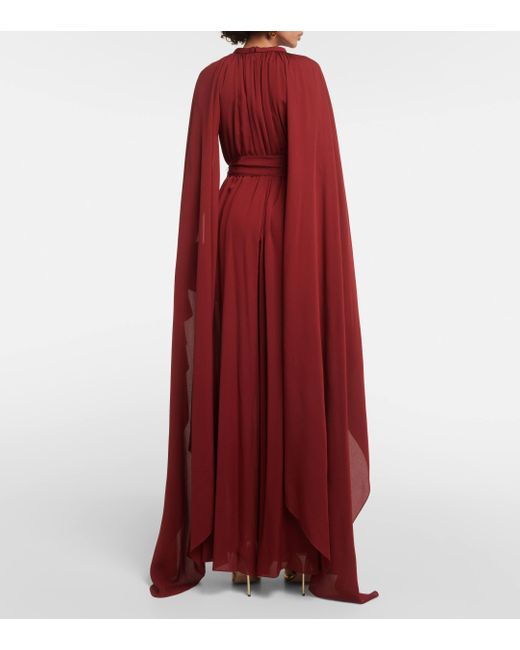 Elie Saab Red Draped Silk Jumpsuit