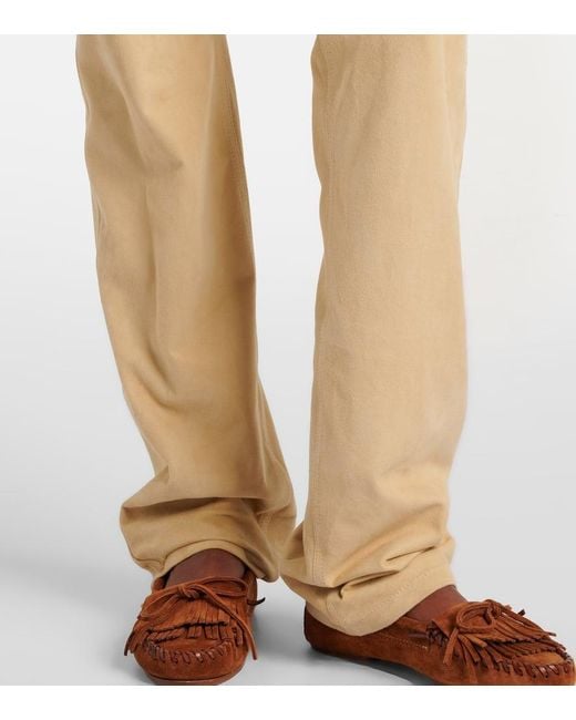 Ralph Lauren Natural Scottie Low-Rise Leather Straight Pants
