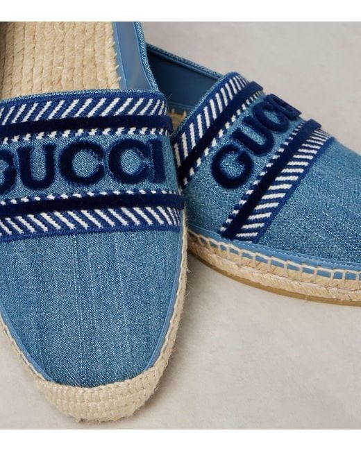 Gucci Blue Ines Embroidered Appliquéd Denim Espadrilles