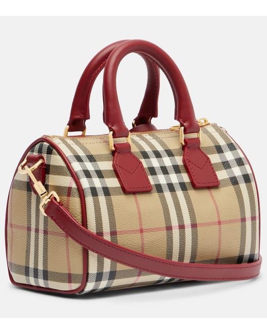 Burberry Red Check Small Leather-Trimmed Canvas Tote Bag