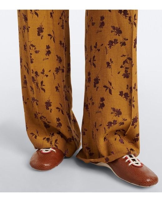 Dries Van Noten Yellow Floral Wide-Leg Pants