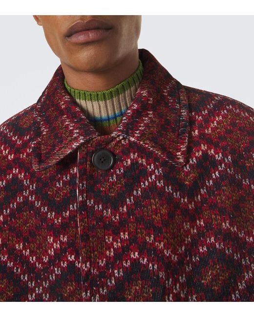 Dries Van Noten Red Printed Cotton Corduroy Coat for men