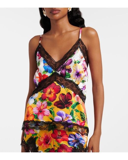 Dolce & Gabbana Multicolor Floral Lace-Trimmed Silk-Blend Camisole
