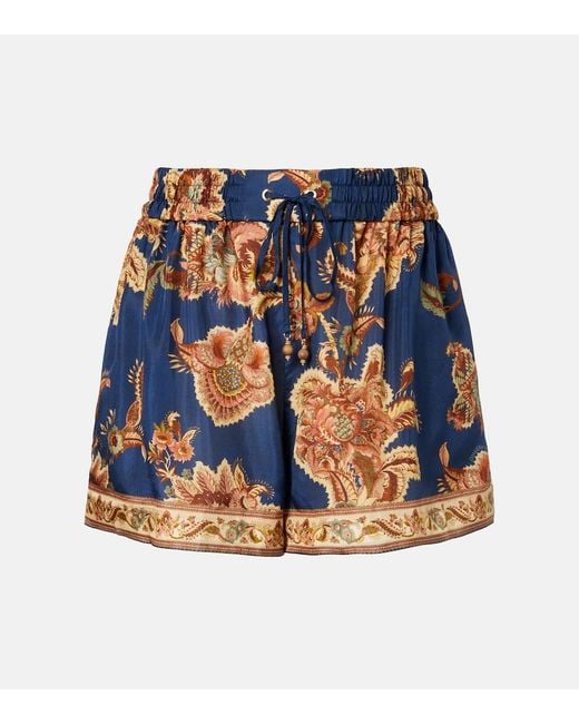 Zimmermann Blue Aster Printed Silk Shorts