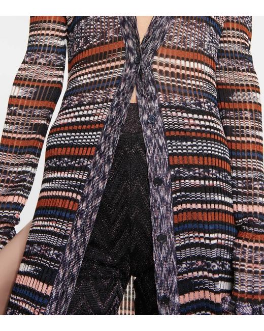 Missoni Gray Ribbed-knit Striped Cardigan