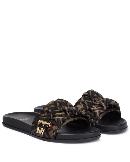 Fendi Black Ff Vertigo Satin Slides
