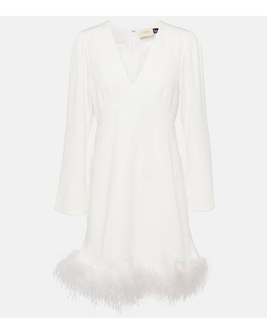Rixo White Toni Bridal Feather-Trimmed Minidress