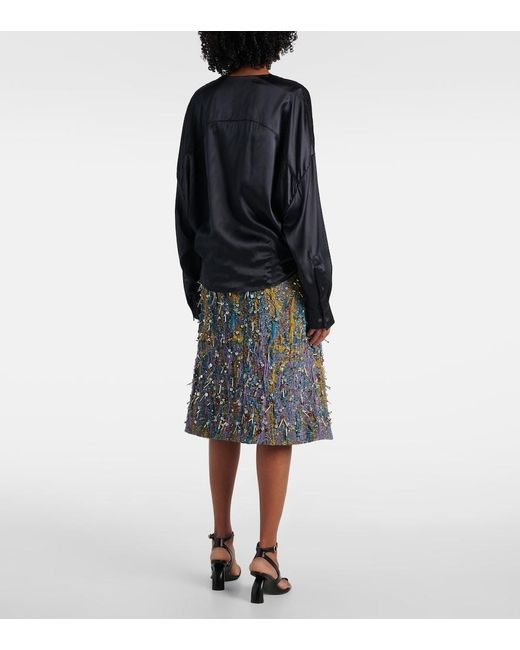 Dries Van Noten Black Silk-Blend Satin Blouse