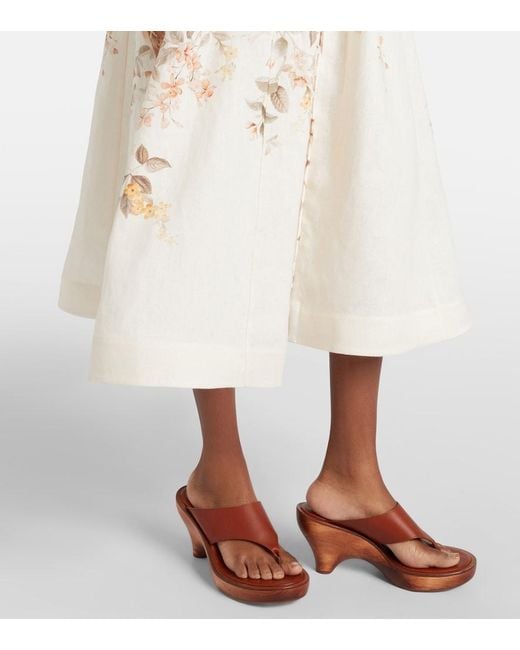 Zimmermann Natural Luna Printed Linen Midi Dress