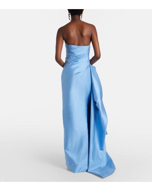 Monique Lhuillier Blue Draped Asymmetric Bustier Gown