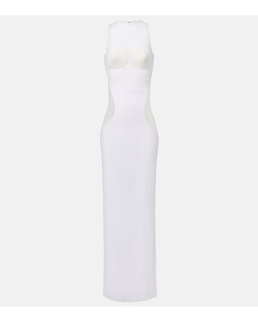 Jean Paul Gaultier White Paneled Semi-Sheer Tulle Maxi Dress