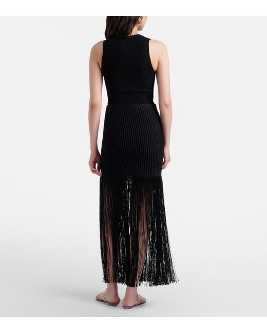 Alaïa Black Fringed Ribbed-Knit Skirt